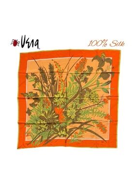 Vera Neumann Vintage 100% Silk Floral Scarf – Bold Orange & Green Design